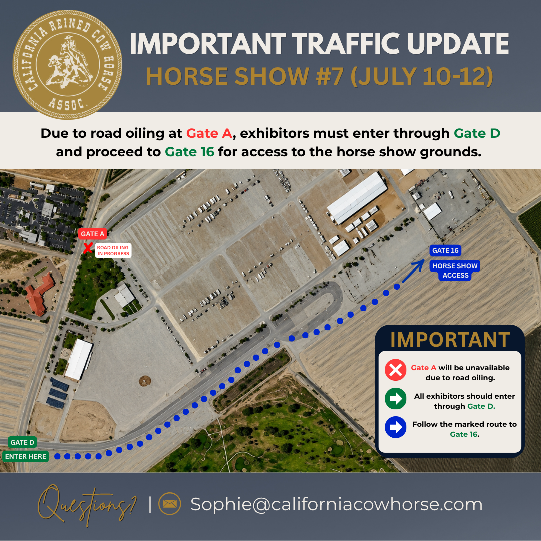 Horse Show 7 traffic update map showing Gate D entrance and route to Gate 16